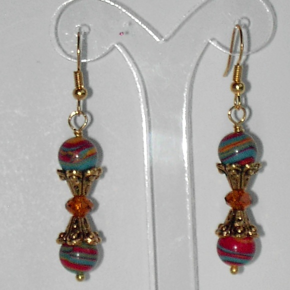 Lanadesign Jewelry - Multi color faux turquoise earrings (#364)